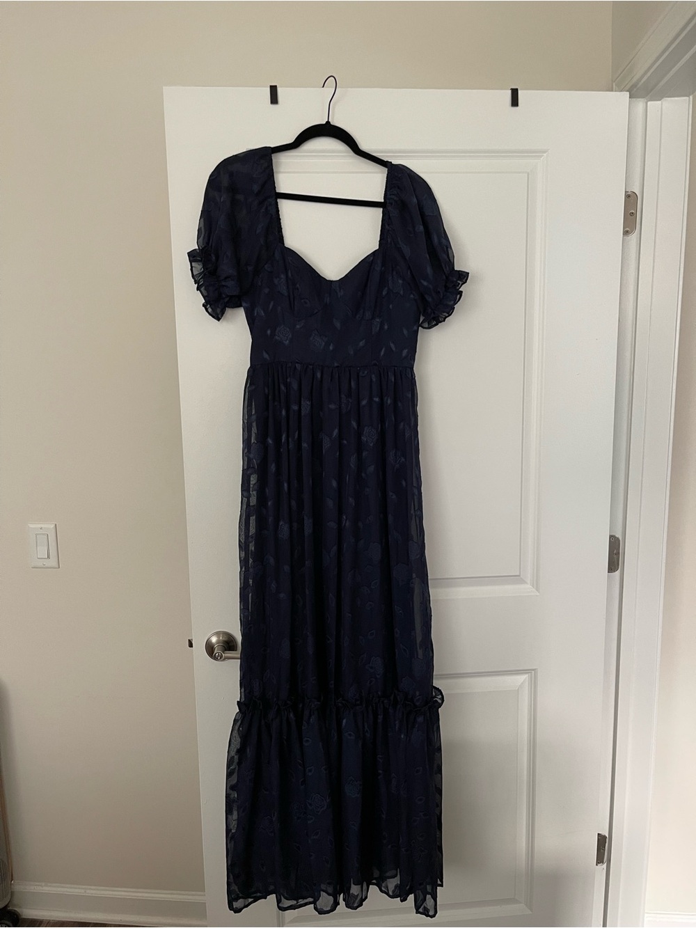 Lulu's Midnight Navy Puff-Sleeve Maxi Dress Size Small